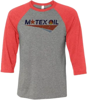 TeesAndTankYou Motex Oil Logo Three-Quarter Raglan Sleeve Baseball Shirt Unisex