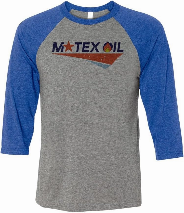 TeesAndTankYou Motex Oil Logo Three-Quarter Raglan Sleeve Baseball Shirt Unisex