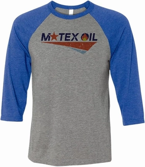 TeesAndTankYou Motex Oil Logo Three-Quarter Raglan Sleeve Baseball Shirt Unisex
