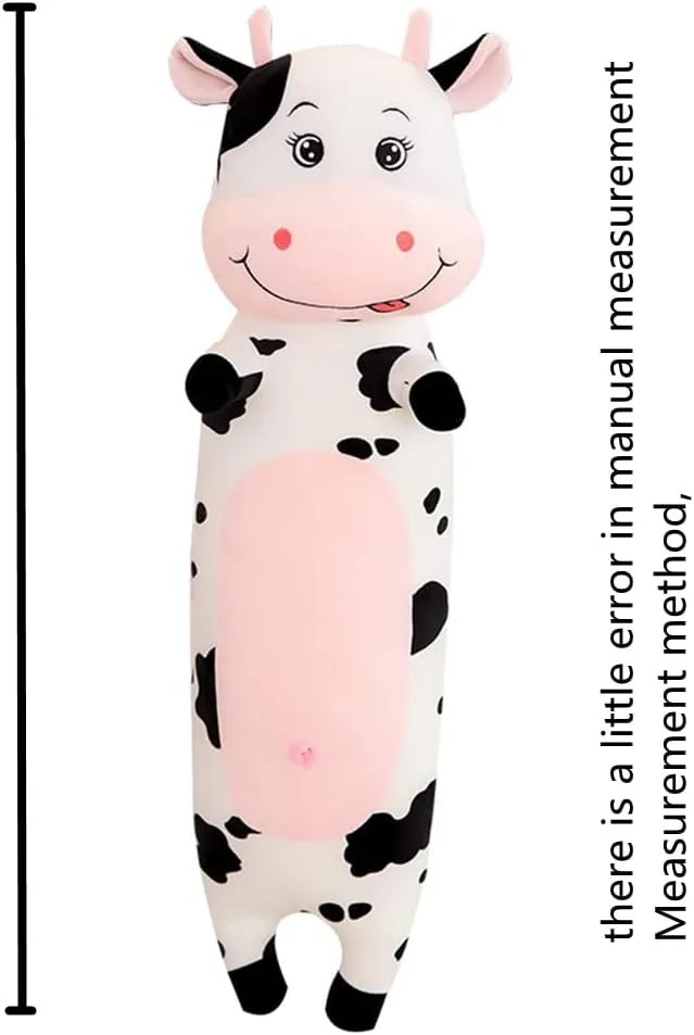 TEFU Lovely Creative Milk Cow Plush Pillow Toys Soft Stuffed Cartoon Animal Cattle Doll Bedroom Sleeping Pillow Cushion,Gifts for Friends Kids (100cm/39.3in)