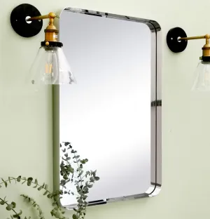 TEHOME 20x30 inch Chrome Metal Framed Bathroom Mirror for Wall in Stainless Steel Chrome Rounded Rectangular Bathroom Vanity Mirrors Wall Mounted…