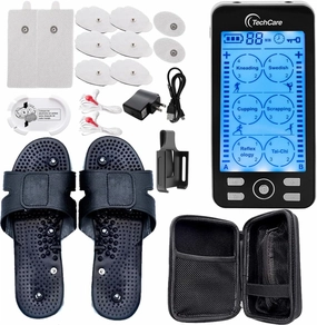 Tens Unit Muscle Stimulator 24 Modes EMS Pulse Massager Machine Device Neck Back Leg Shoulder Pain Relief with Reflexology Slippers   EVA Travel Case