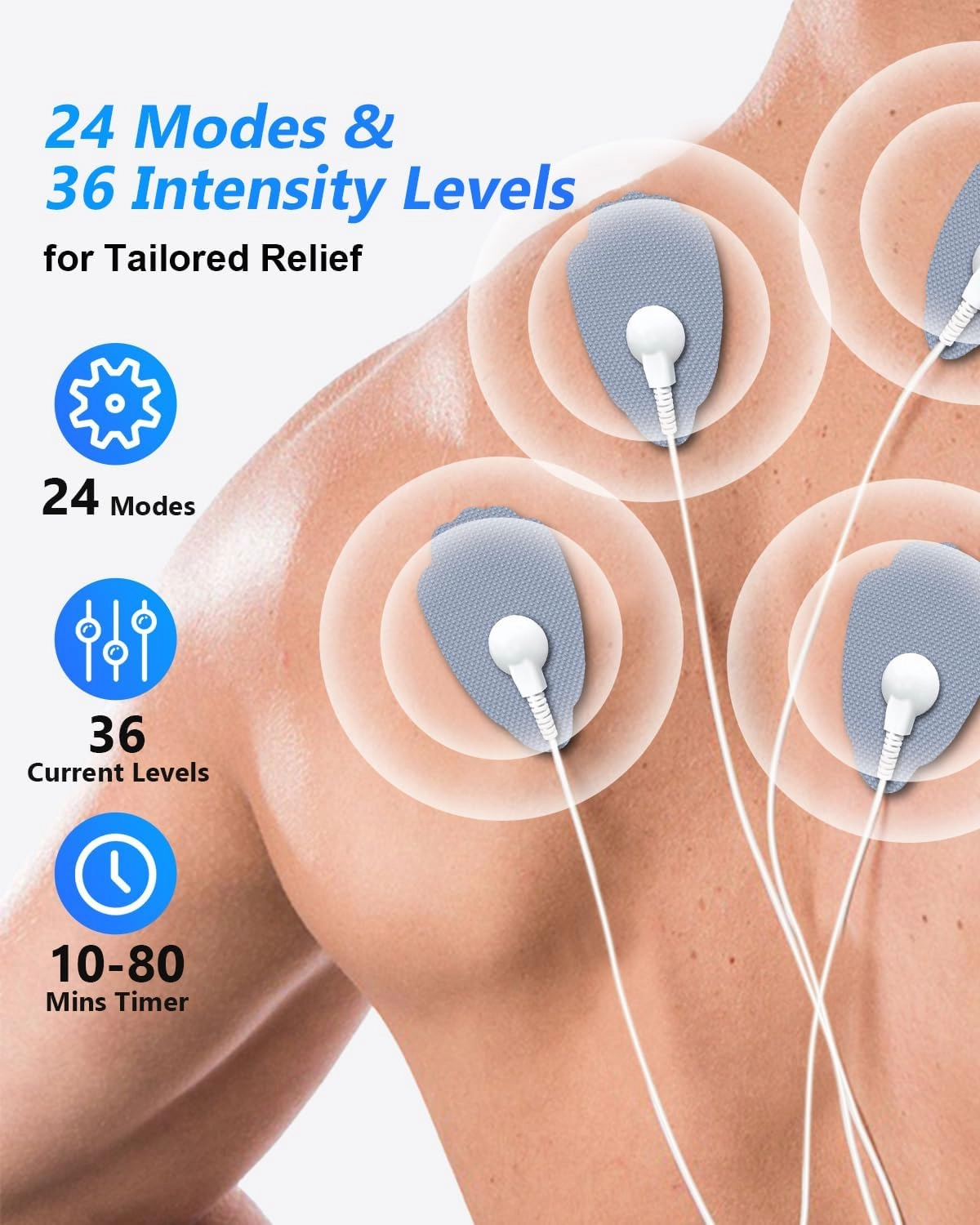 TENS Unit Muscle Stimulator for Pain Relief Therapy–Dual Channel 24 Modes TENS Machine&EMS Muscle Stimulator,Upgraded Large Screen Portable Muscle Stimulator for Back,Shoulder,& Neck Pain with 10 Pads