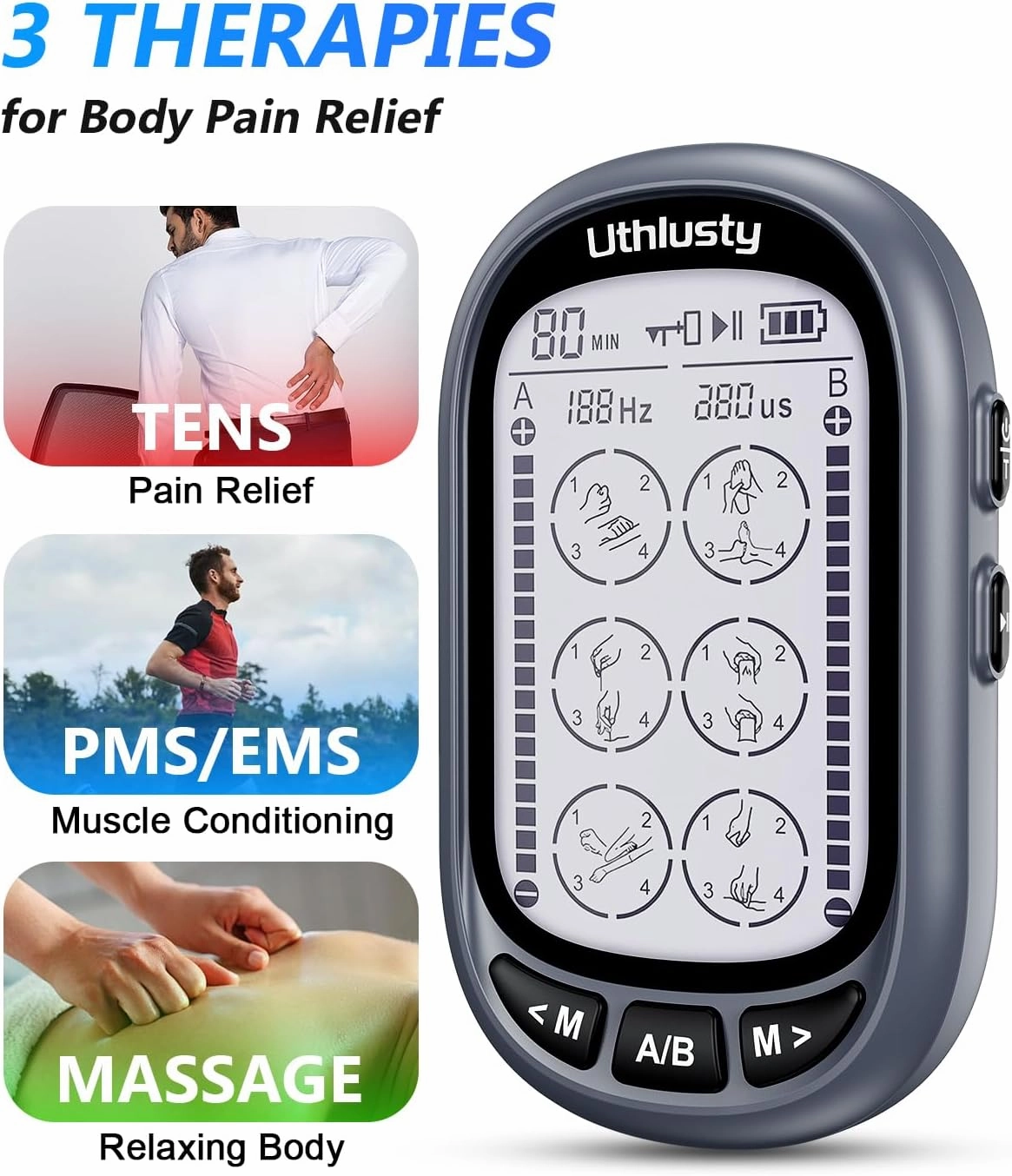 TENS Unit Muscle Stimulator for Pain Relief Therapy–Dual Channel 24 Modes TENS Machine&EMS Muscle Stimulator,Upgraded Large Screen Portable Muscle Stimulator for Back,Shoulder,& Neck Pain with 10 Pads