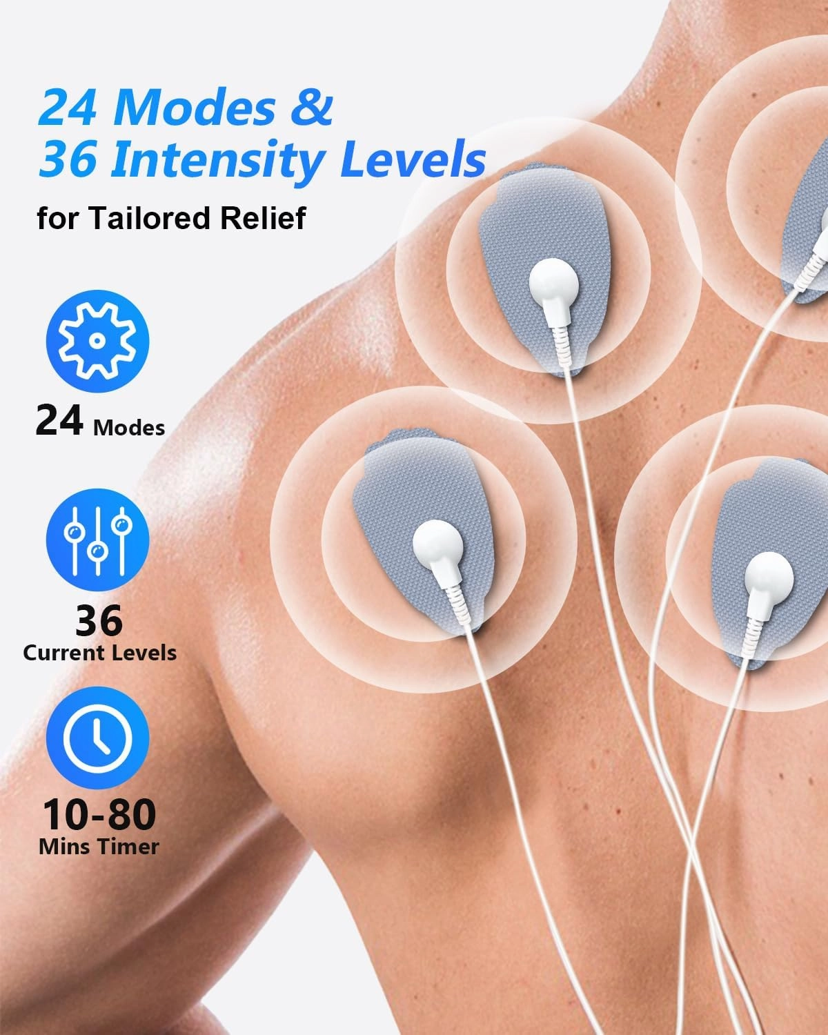 TENS Unit Muscle Stimulator for Pain Relief Therapy–Dual Channel 24 Modes TENS Machine&EMS Muscle Stimulator,Upgraded Large Screen Portable Muscle Stimulator for Back,Shoulder,& Neck Pain with 10 Pads