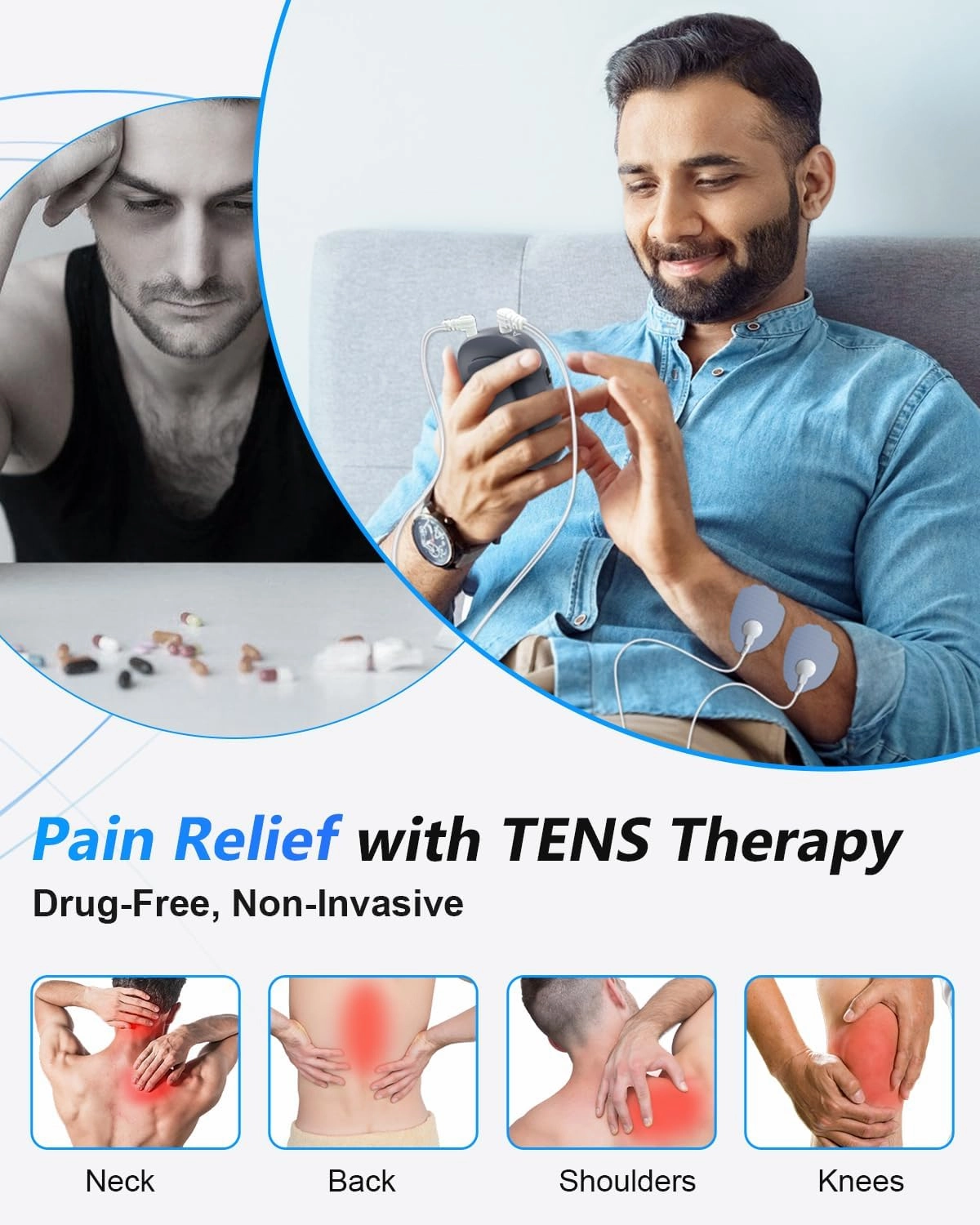 TENS Unit Muscle Stimulator for Pain Relief Therapy–Dual Channel 24 Modes TENS Machine&EMS Muscle Stimulator,Upgraded Large Screen Portable Muscle Stimulator for Back,Shoulder,& Neck Pain with 10 Pads