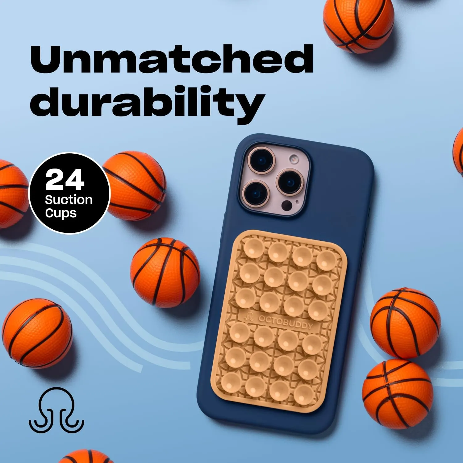 Textures Slam Dunk - Silicone Suction Phone Case Adhesive Mount - Hands-Free Grip with 24 Suction Cups for Videos & Selfies - 2.6" x 3.9", Caramel Cream