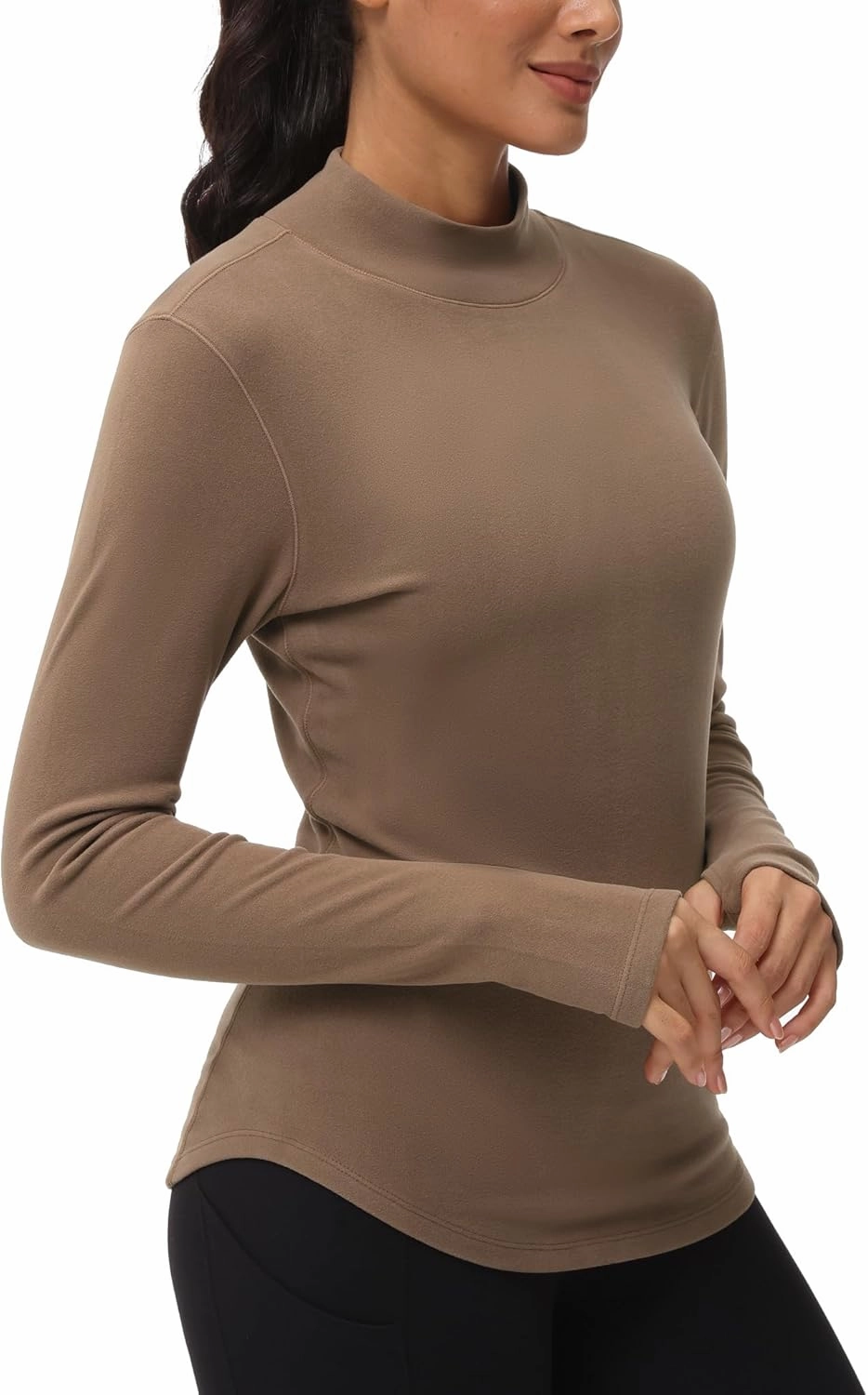 THE GYM PEOPLE Fleece Mock Turtleneck Pullover Base Layer Shirts Long Sleeve Workout Tops with Thumb Hole