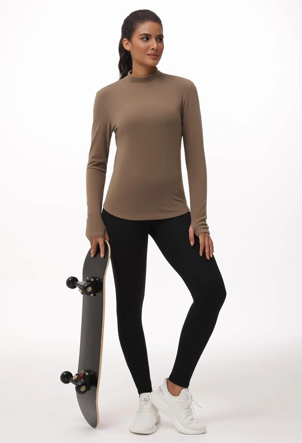 THE GYM PEOPLE Fleece Mock Turtleneck Pullover Base Layer Shirts Long Sleeve Workout Tops with Thumb Hole