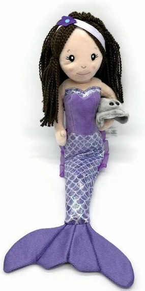 The Petting Zoo Mermaid Doll with Stingray Stuffed Animal- Great Gifts for Girls, Mermaid Plush Doll with Stingray Plush Toy, 17 inch (Brunette)