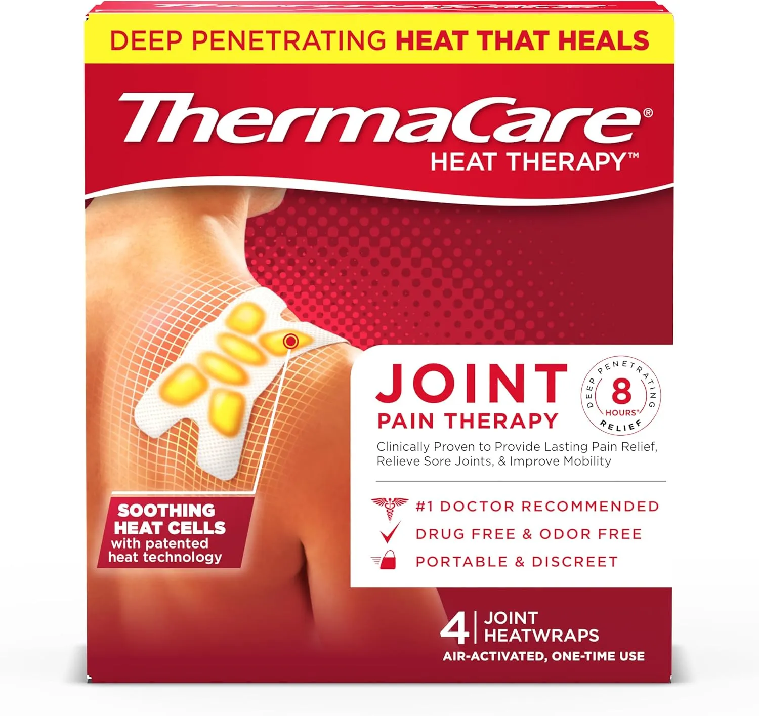 ThermaCare Portable Heating Pad, Joint and Muscle Pain Relief Patches, Multi-Purpose Heat Wraps (4 Patches)