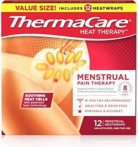 ThermaCare Portable Menstrual Heating Pad, Adhesive Period Therapy Heat Patches for Cramps and Backache Relief, HSA/FSA Eligible & Approved, 12 Count