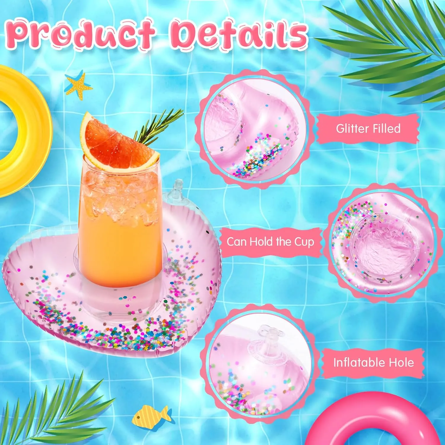 Tioncy 40 Pack Inflatable Drink Holder Floaties Pool Floats Heart Shaped Cup Holders Decorations Accessories for Summer Ring Swimming Pool Bar Bachelorette Adult Water Beach Party(Rose Gold)