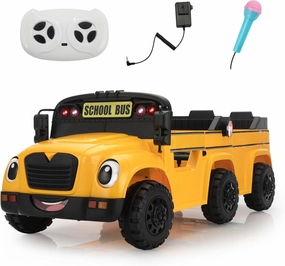 TOBBI 2 Seater Kids Eletric Ride on School Bus Toy, 35W-4WD Battery Powered Car with Remote Control/6 Wheels/Horn/LED/Music for Toddlers 3-8 Years, Yellow
