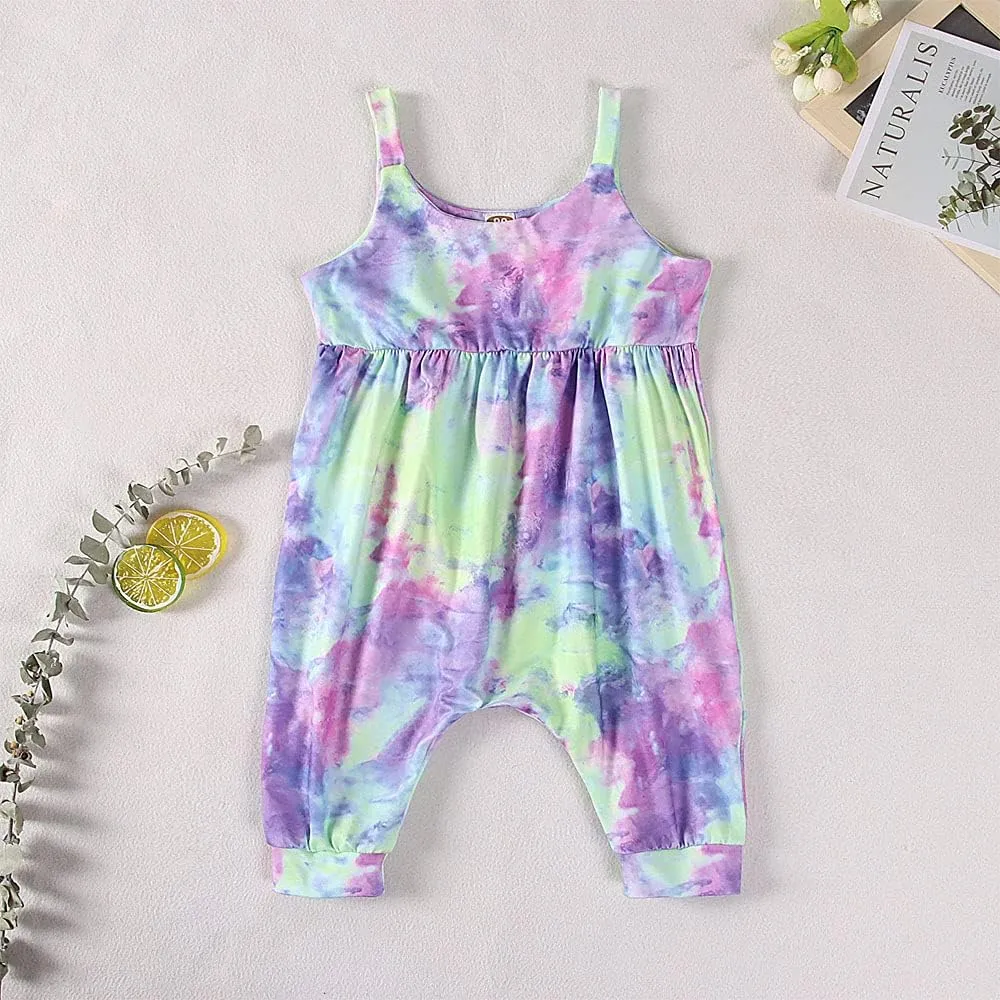 Toddler Baby Girl Jumpsuit One Piece Dinosaur Sleeveless Strap Romper Harem Pant with Pockets Summer Outfit Clothes