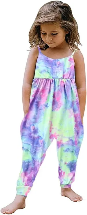Toddler Baby Girl Jumpsuit One Piece Dinosaur Sleeveless Strap Romper Harem Pant with Pockets Summer Outfit Clothes