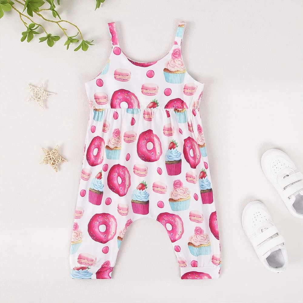 Toddler Baby Girl Jumpsuit One Piece Dinosaur Sleeveless Strap Romper Harem Pant with Pockets Summer Outfit Clothes