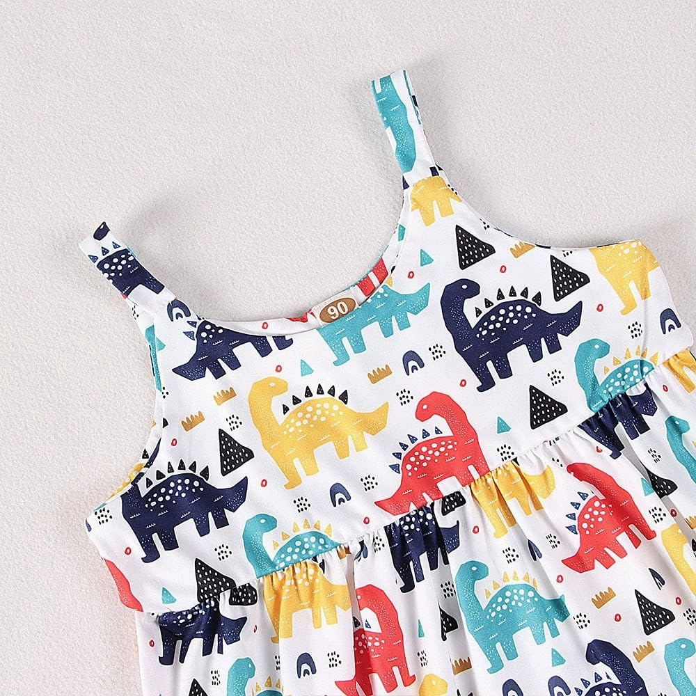 Toddler Baby Girl Jumpsuit One Piece Dinosaur Sleeveless Strap Romper Harem Pant with Pockets Summer Outfit Clothes