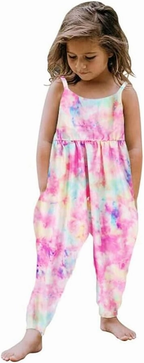Toddler Baby Girl Jumpsuit One Piece Dinosaur Sleeveless Strap Romper Harem Pant with Pockets Summer Outfit Clothes
