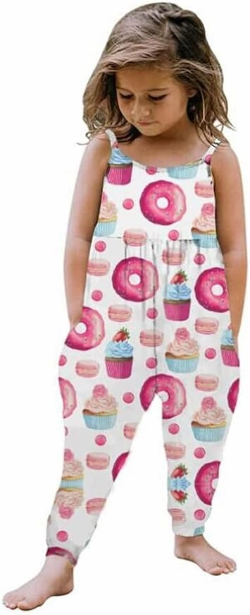 Toddler Baby Girl Jumpsuit One Piece Dinosaur Sleeveless Strap Romper Harem Pant with Pockets Summer Outfit Clothes