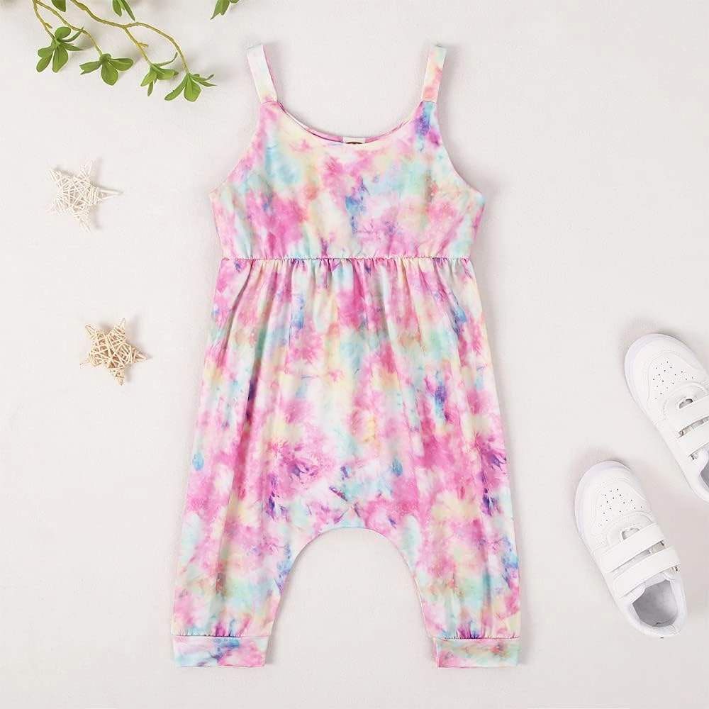 Toddler Baby Girl Jumpsuit One Piece Dinosaur Sleeveless Strap Romper Harem Pant with Pockets Summer Outfit Clothes