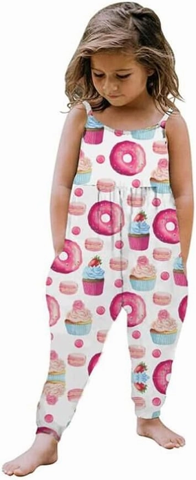 Toddler Baby Girl Jumpsuit One Piece Dinosaur Sleeveless Strap Romper Harem Pant with Pockets Summer Outfit Clothes