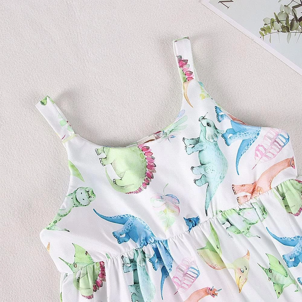 Toddler Baby Girl Jumpsuit One Piece Dinosaur Sleeveless Strap Romper Harem Pant with Pockets Summer Outfit Clothes