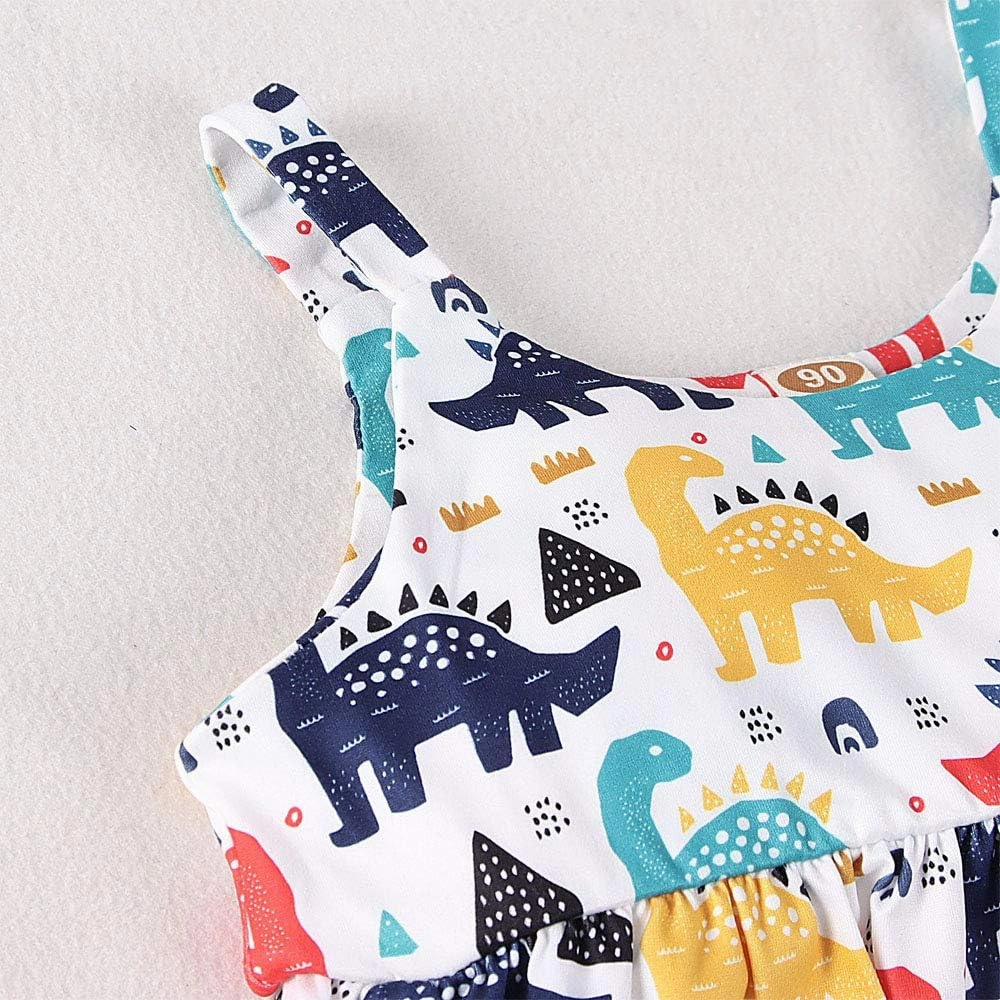 Toddler Baby Girl Jumpsuit One Piece Dinosaur Sleeveless Strap Romper Harem Pant with Pockets Summer Outfit Clothes