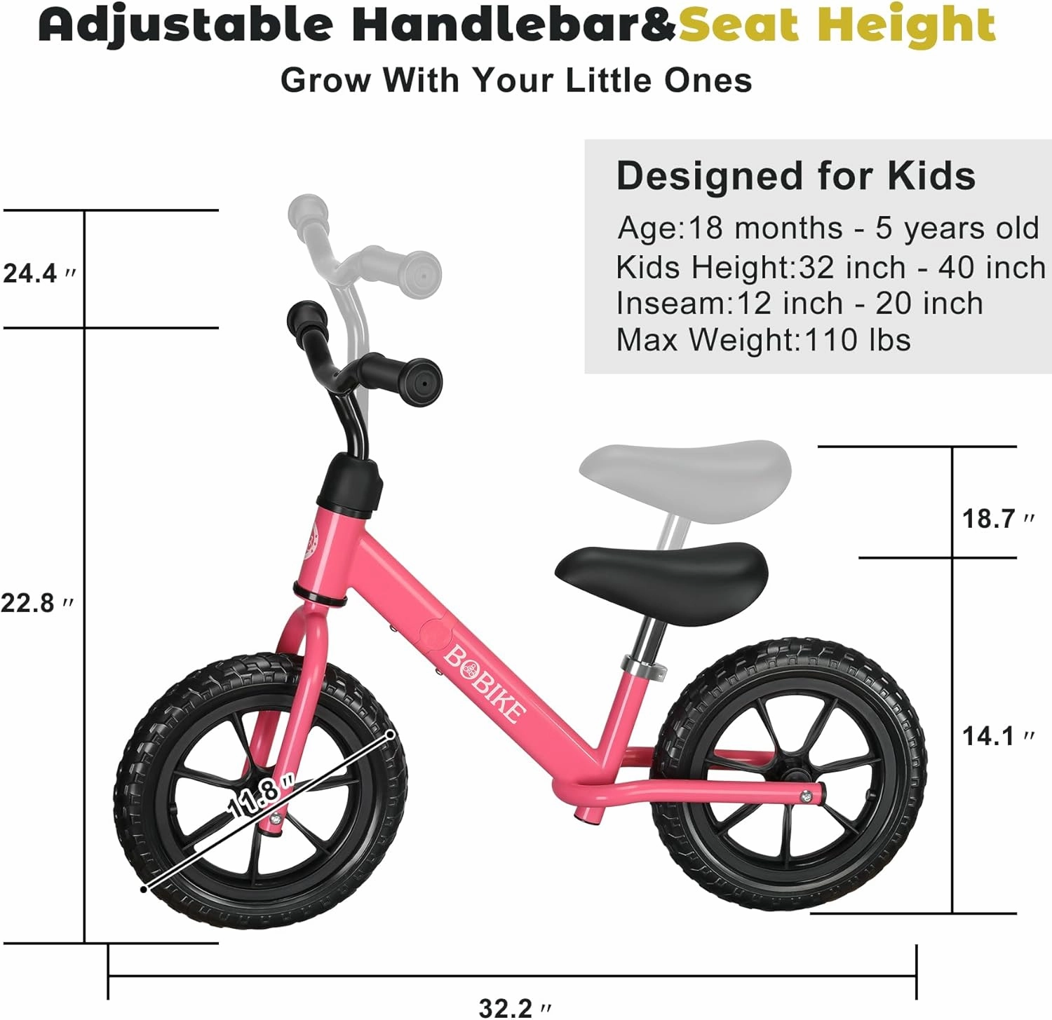 Toddler Balance Bike Toys for 2 to 5 Year Old Girls Boys Adjustable Seat and Handlebar No-Pedal Training Bike Best Gifts for Kids