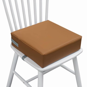 Toddler Booster Seat for Dining Table, 2 Elastic Seat Belts, Anti-Scratch PU Skin-Friendly, Waterproof, Anti-Wrinkle, Detachable Non-Slip Bottom - Brown