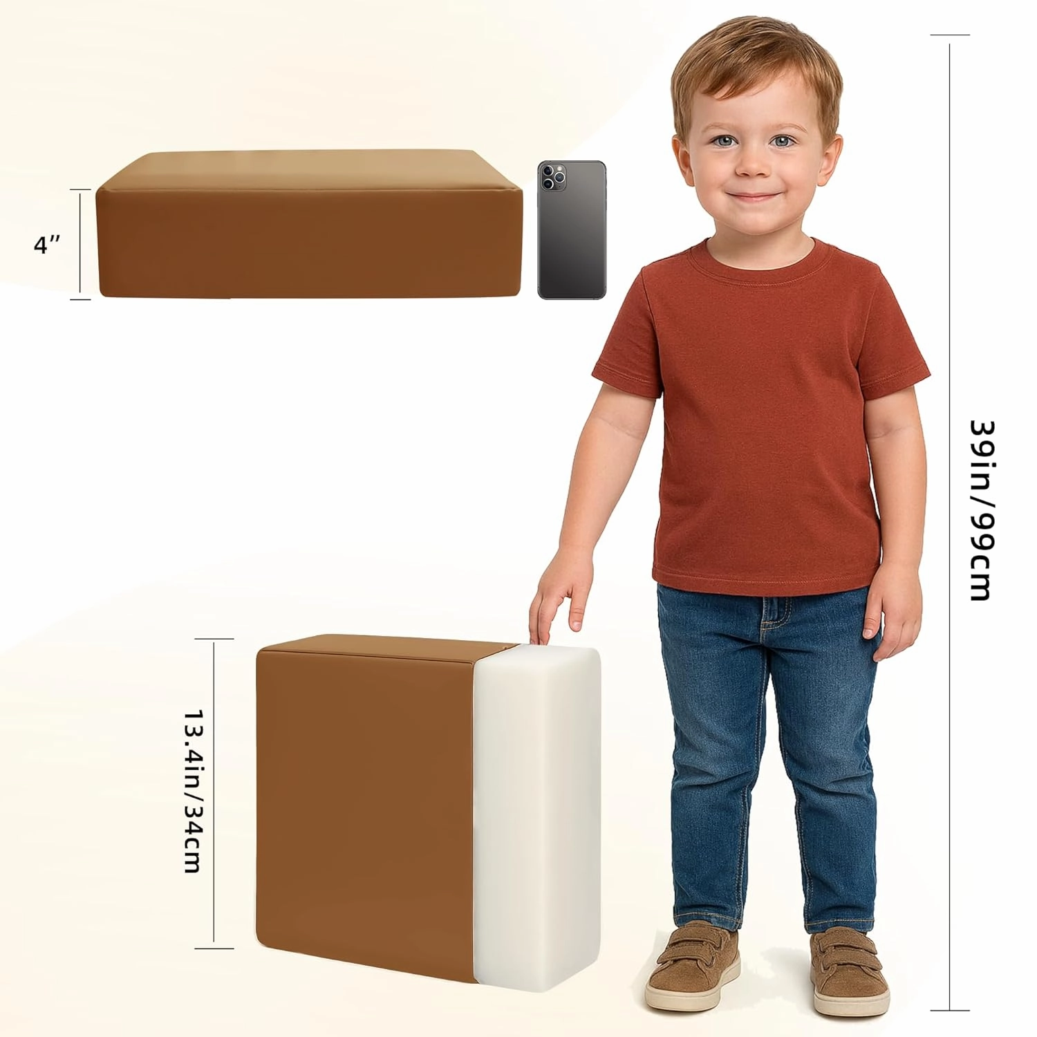 Toddler Booster Seat for Dining Table, 2 Elastic Seat Belts, Anti-Scratch PU Skin-Friendly, Waterproof, Anti-Wrinkle, Detachable Non-Slip Bottom - Brown