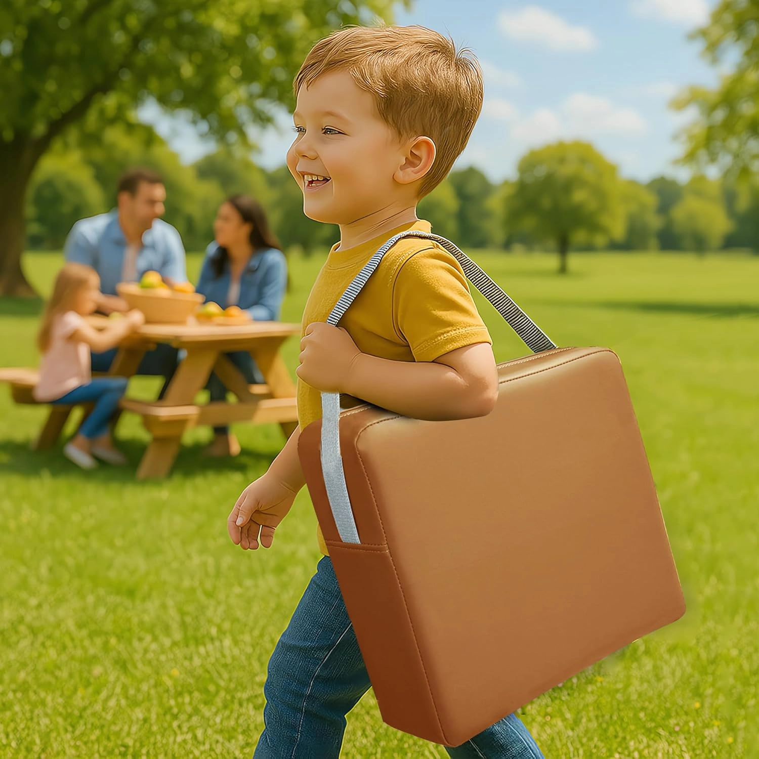 Toddler Booster Seat for Dining Table, 2 Elastic Seat Belts, Anti-Scratch PU Skin-Friendly, Waterproof, Anti-Wrinkle, Detachable Non-Slip Bottom - Brown