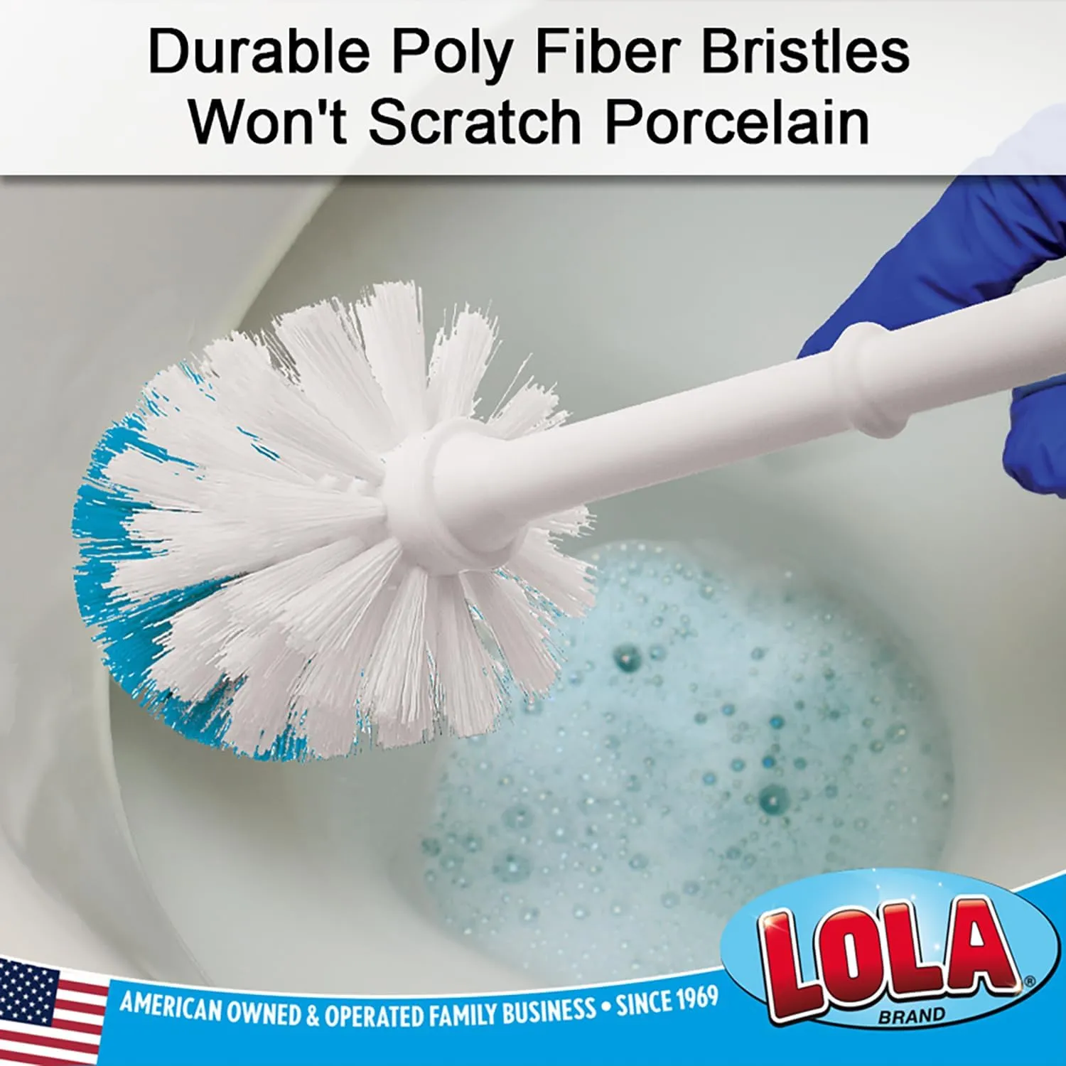 Toilet Brush and Holder Set, by Lola Products, Classic Version, Durable Bristles for Deep Cleaning, w/Compact Space Saving Storage Holder, 2 Pack