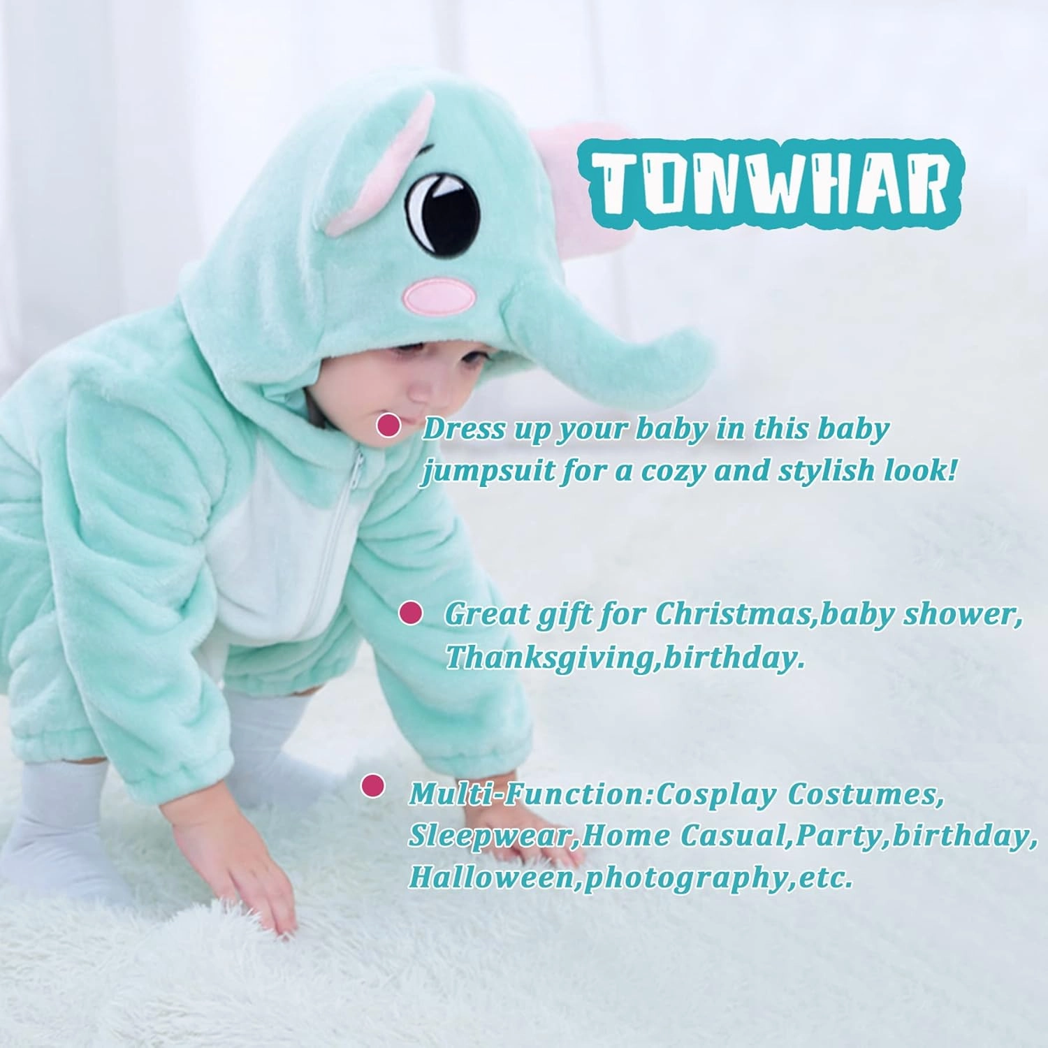 TONWHAR Kids' And Toddlers' Infant Tiger Dinosaur Animal Fancy Dress Costume Outfit Hooded Romper Jumpsuit