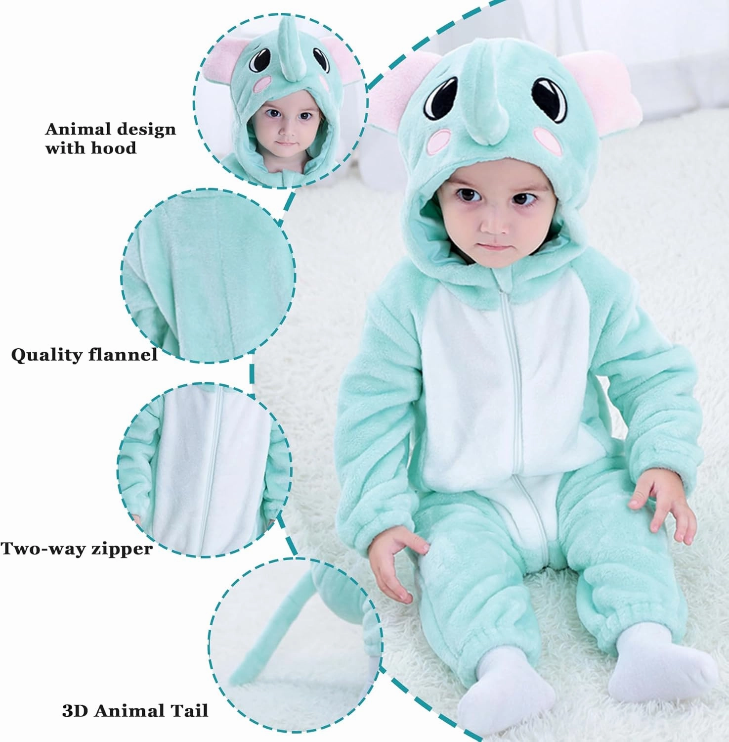 TONWHAR Kids' And Toddlers' Infant Tiger Dinosaur Animal Fancy Dress Costume Outfit Hooded Romper Jumpsuit