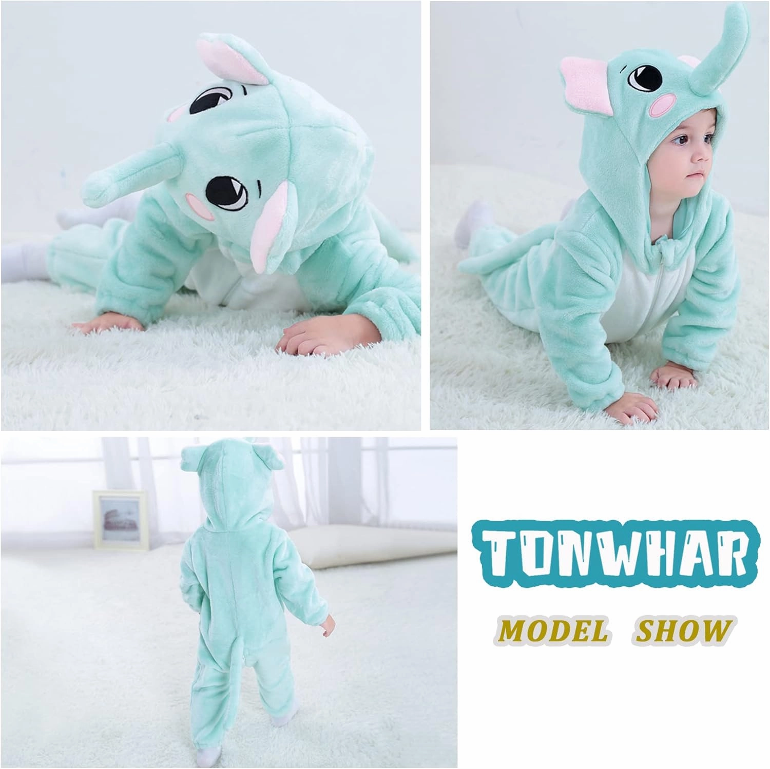 TONWHAR Kids' And Toddlers' Infant Tiger Dinosaur Animal Fancy Dress Costume Outfit Hooded Romper Jumpsuit
