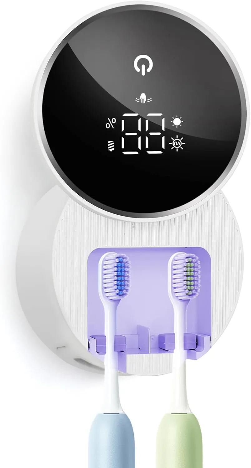 Toothbrush Sanitizer Holder, WONICO Tooth Brush Holder for Bathroom, Wall-Mounted Cleaner Organizer with Auto-Inductive Cover, Air Drying Fits Most Electric, Manual and Kids’ Toothbrushes
