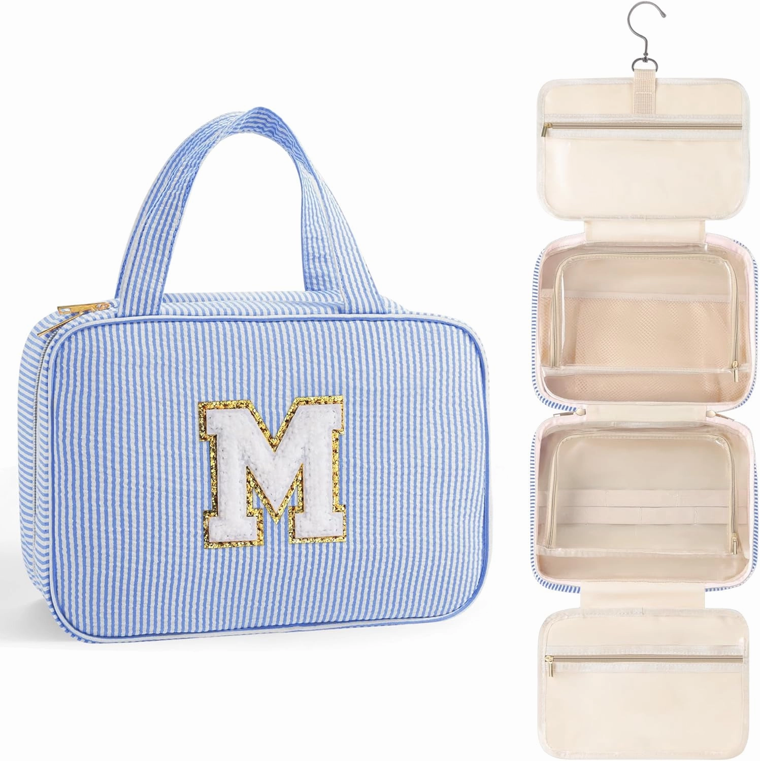 TOPEAST Initial Makeup Bag - Travel Toiletry Bag for Women, Personalized Birthday Gifts for Women Teen Girls Sister Daughter, Travel Tolietry Bag Monogramme Makeup Bag - Letter M, Blue