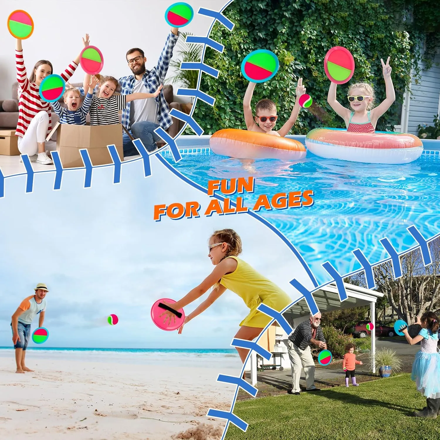 Toss and Catch Ball Set for Kids Outdoor Beach Toys Pool Toys Ball and Catch Game with 6 Paddles and 3 Balls Outdoor Yard Games for 4-12 Years Old Boys Girls Adults Family Easter Gifts