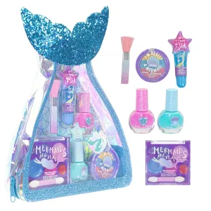Townley Girl Mermaid Vibes Makeup Set with 8 Pieces, Including Lip Gloss, Nail Polish, Body Shimmer and More in Mermaid Bag, Ages 3  for Parties, Sleepovers and Makeovers