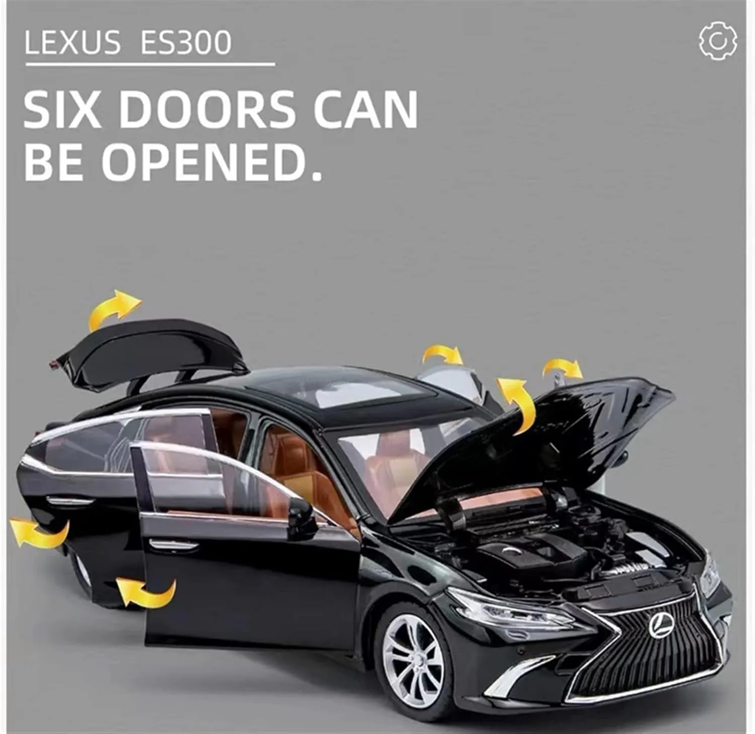 Toy car Model 1:24 for Lexus ES300 Alloy Car Model Diecast Toy Simulation Sound and Light Childrens Toy Gift (Color : Silver)