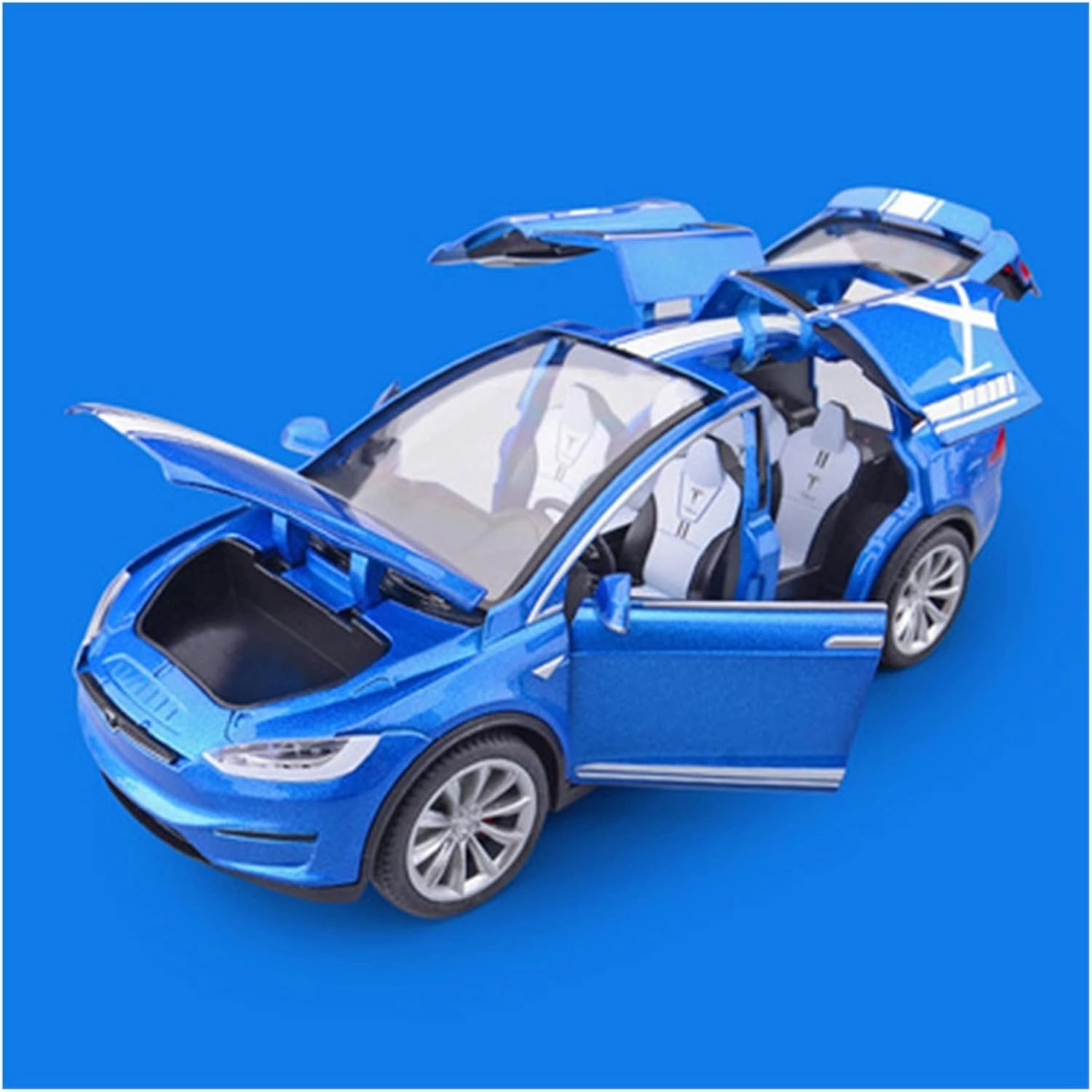 Toy car Model 1:20 for Tesla Model X Alloy Car Model Diecast Sound Light Kids Toy Gift (Color : Blue)