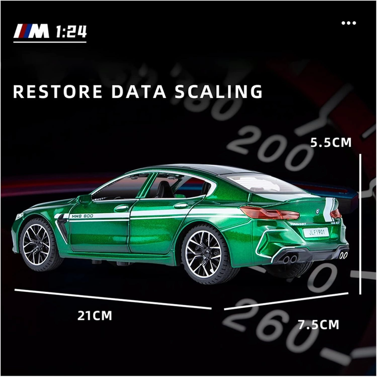 Toy car Model 1:24 for BMW M8 Manhart Metal Toy Alloy Car Diecasts Toys for Children (Color : Green)