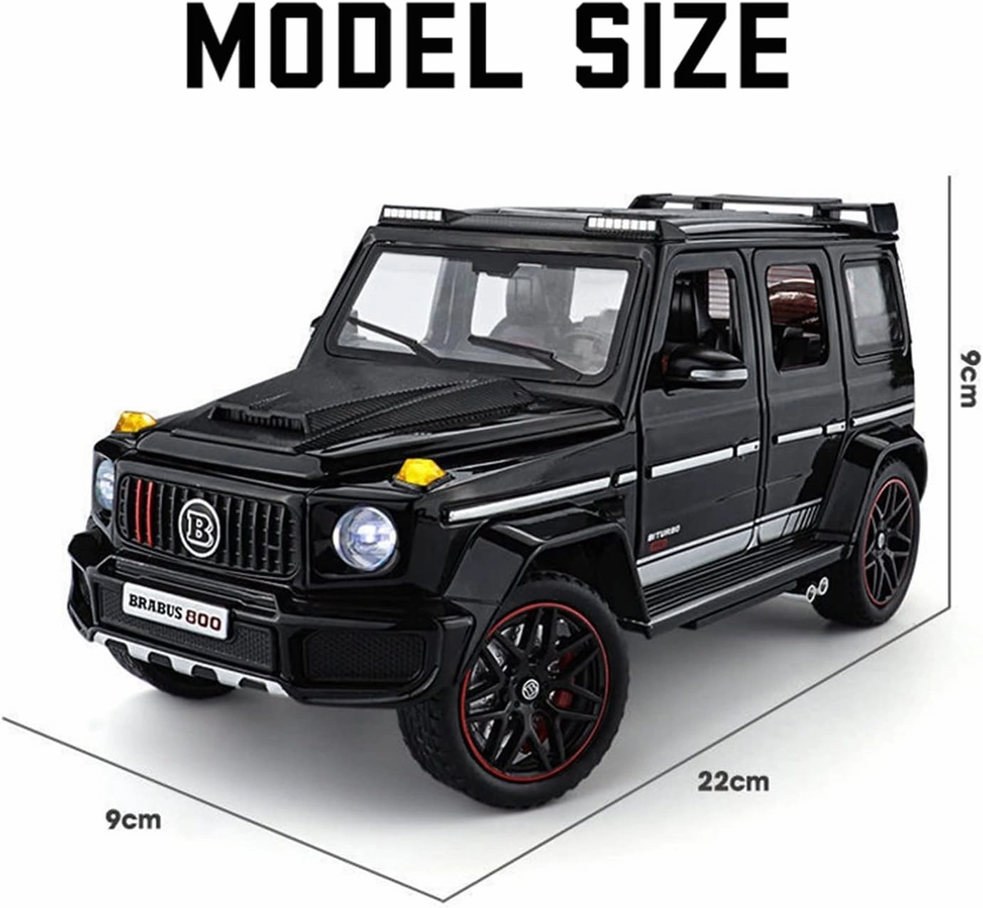 Toy car Model 1:24 for Brabus G800 Alloy Car Model Light Sound Effect Diecast Car SUV Toys for Boys Birthday Gift (Color : Black)
