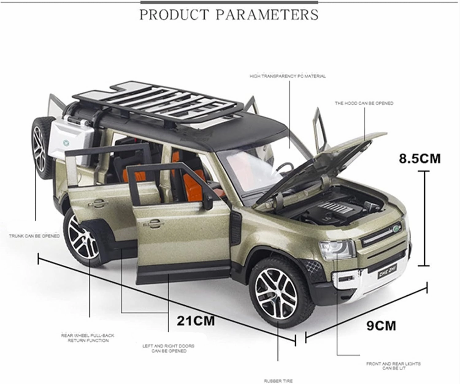 Toy car Model 1/24 for Defender SUV Alloy Toy Car Model Diecasts Simulation Collections Toys for Children Gifts (Color : Silver)