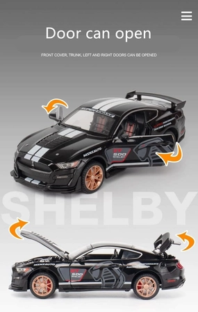 Toy car Model 1/24 for Ford Mustang Shelby GT500 Alloy Sports Car Model Diecasts Toy Sound Light Collection Kids Gifts (Color : Orange)