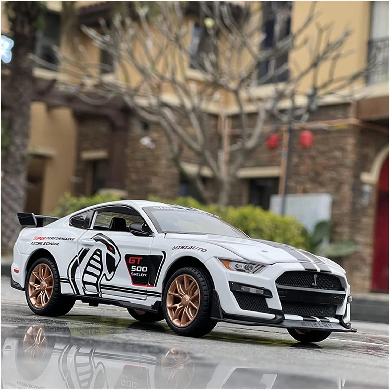 Toy car Model 1/24 for Ford Mustang Shelby GT500 Alloy Sports Car Model Diecasts Toy Sound Light Kids Gifts (Color : White)