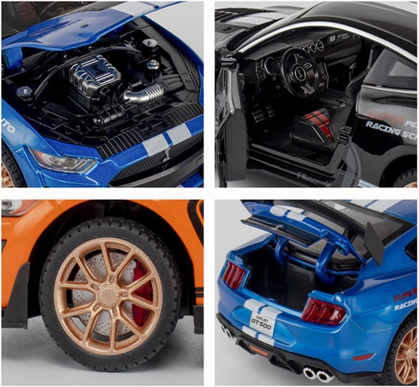 Toy car Model 1/24 for Ford Mustang Shelby GT500 Alloy Sports Car Model Diecasts Toy Sound Light Kids Gifts (Color : White)
