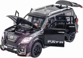 Toy car Model 1:24 for Nissan Patrol Alloy Car Model Light Sound Effect Diecast Car Toys for Gift (Color : Black)
