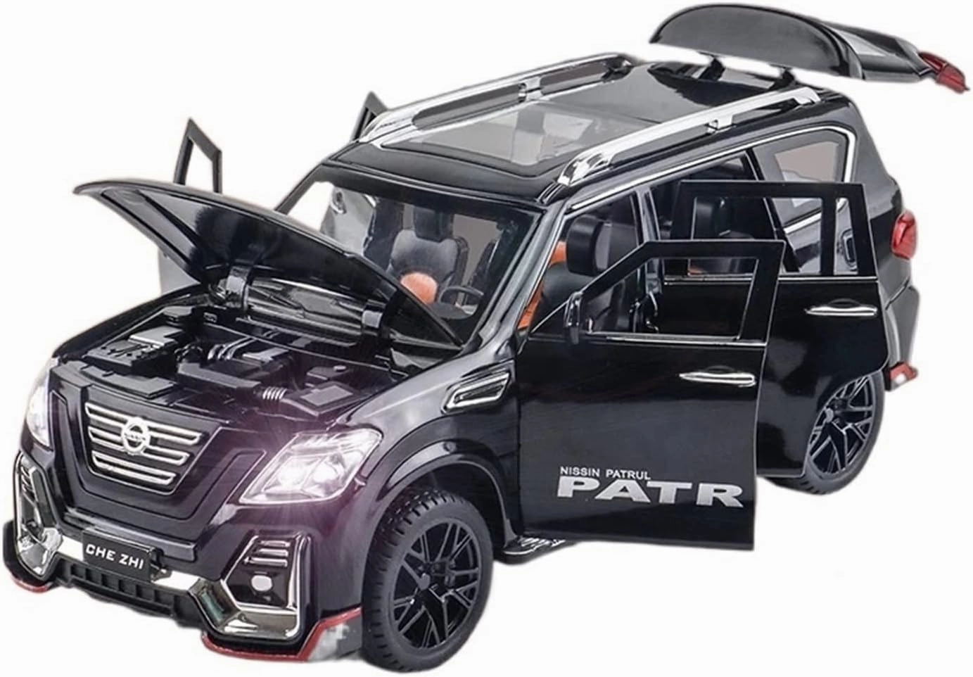 Toy car Model 1:24 for Nissan Patrol Alloy Car Model Light Sound Effect Diecast Car Toys for Gift (Color : Black)